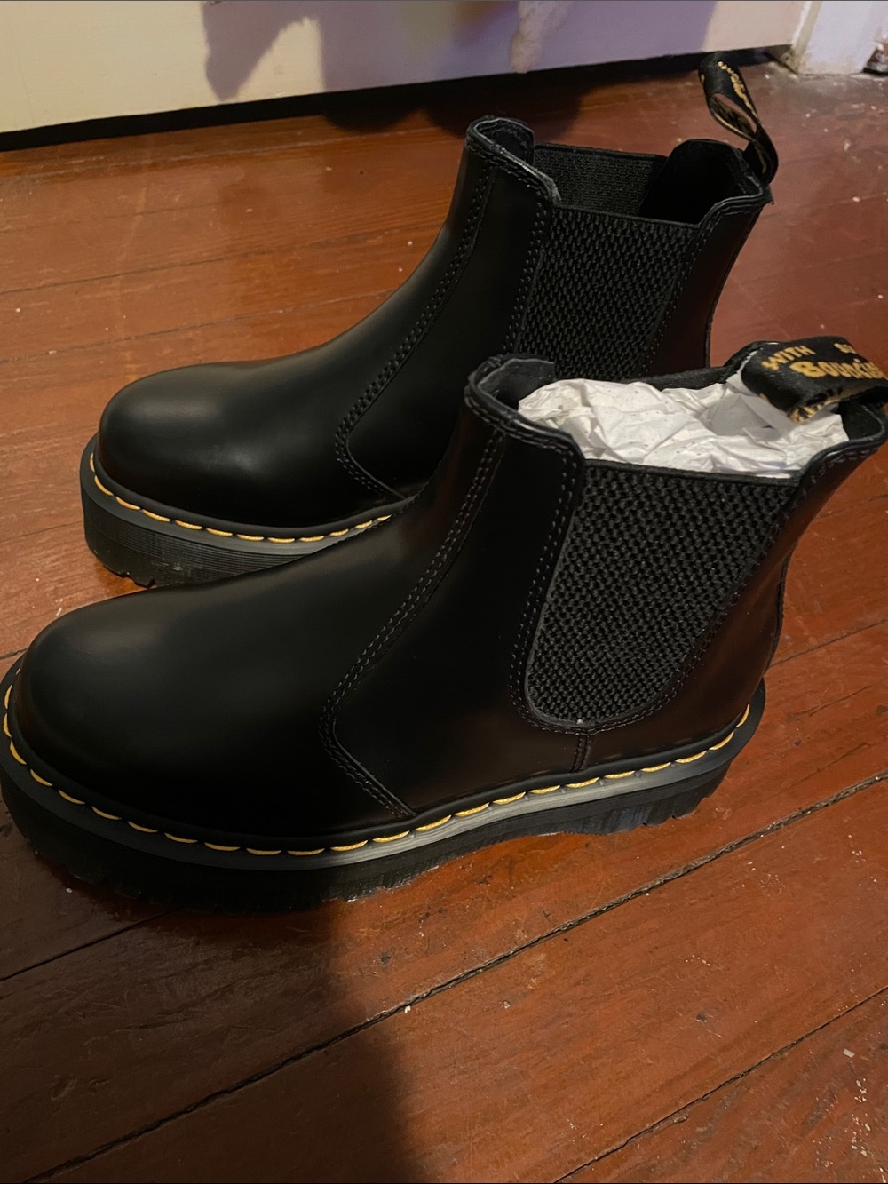 Dr. Martens Black Chelsea Platform Boots with Yellow Stitching size US 7 UK 5